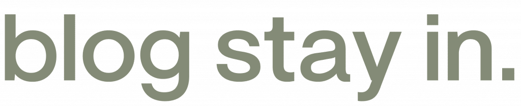 Stay In blog logo in soft sage green typography