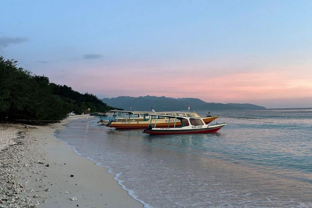 Sunset over the ocean from a Gili Island beach