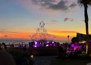 Sunset over the ocean at Luna Beach Club in Pererenan, Bali