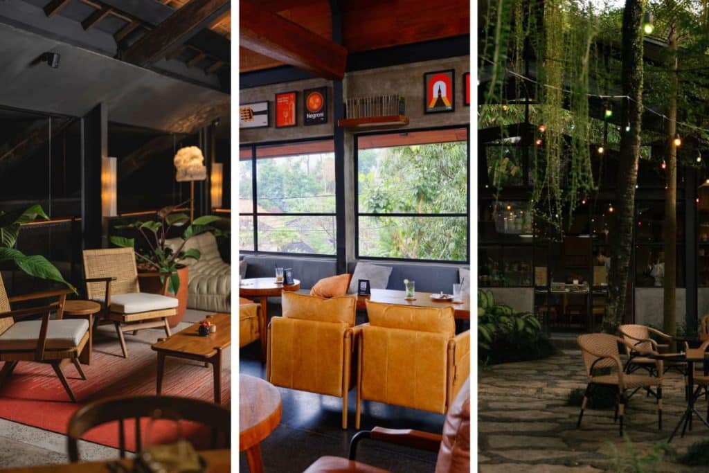 Healthy lunch bowl and smoothie served at a vibrant café in Ubud