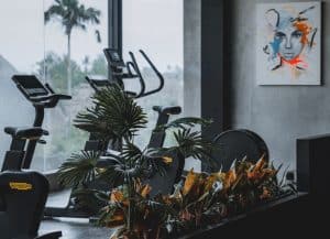 Interior view of a modern gym in Canggu, Bali with equipment and training space