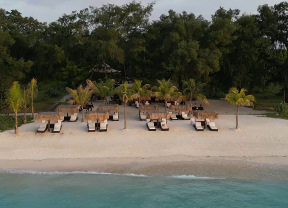 Drone view of Gili Meno island surrounded by turquoise waters, Bali itinerary highlight