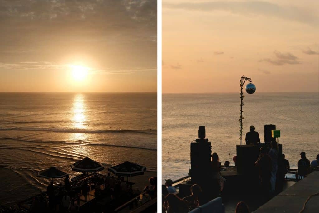 Sunset party with DJ set at Surya in Uluwatu, Bali.