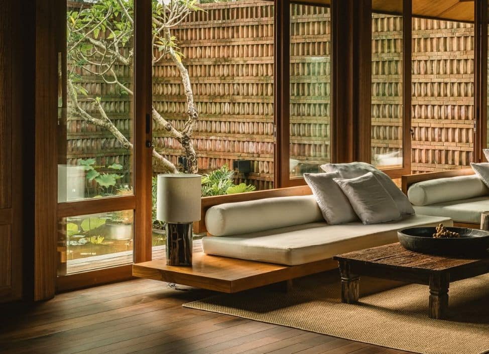 Interior view of one of the 7 stylish villas in Ubud, Bali