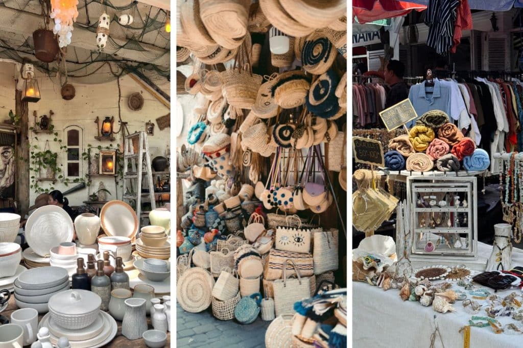 Busy traditional market in Bali with crafts and local products