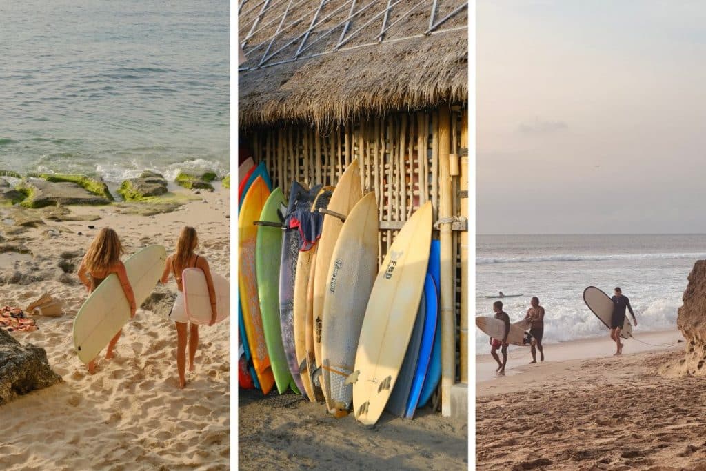 Surfer riding powerful waves at Uluwatu beach, Bali