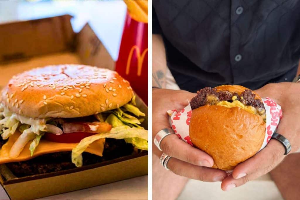 Traditional Balinese meal served on a banana leaf in a local food stall.