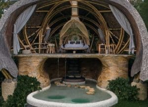 Eco-friendly bamboo villa in Bali surrounded by lush nature