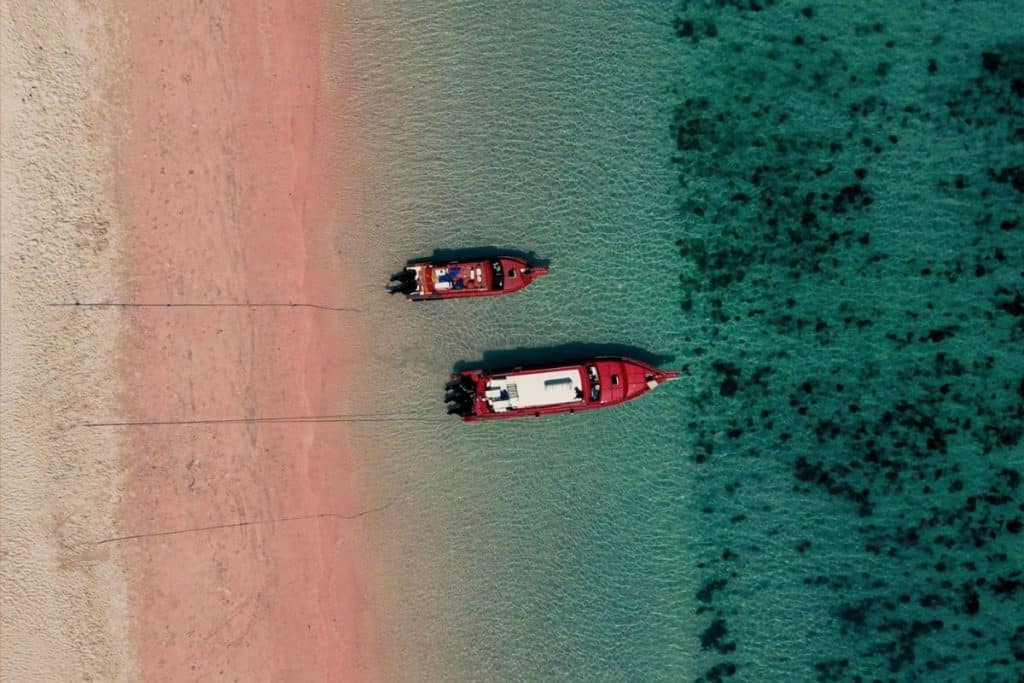 Pink Beach in Komodo National Park Indonesia with soft pink sand and turquoise clear water