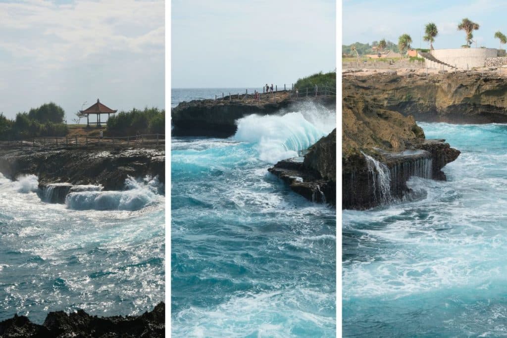 Waves crashing dramatically against the rocks at Devil’s Tears in Nusa Lemb