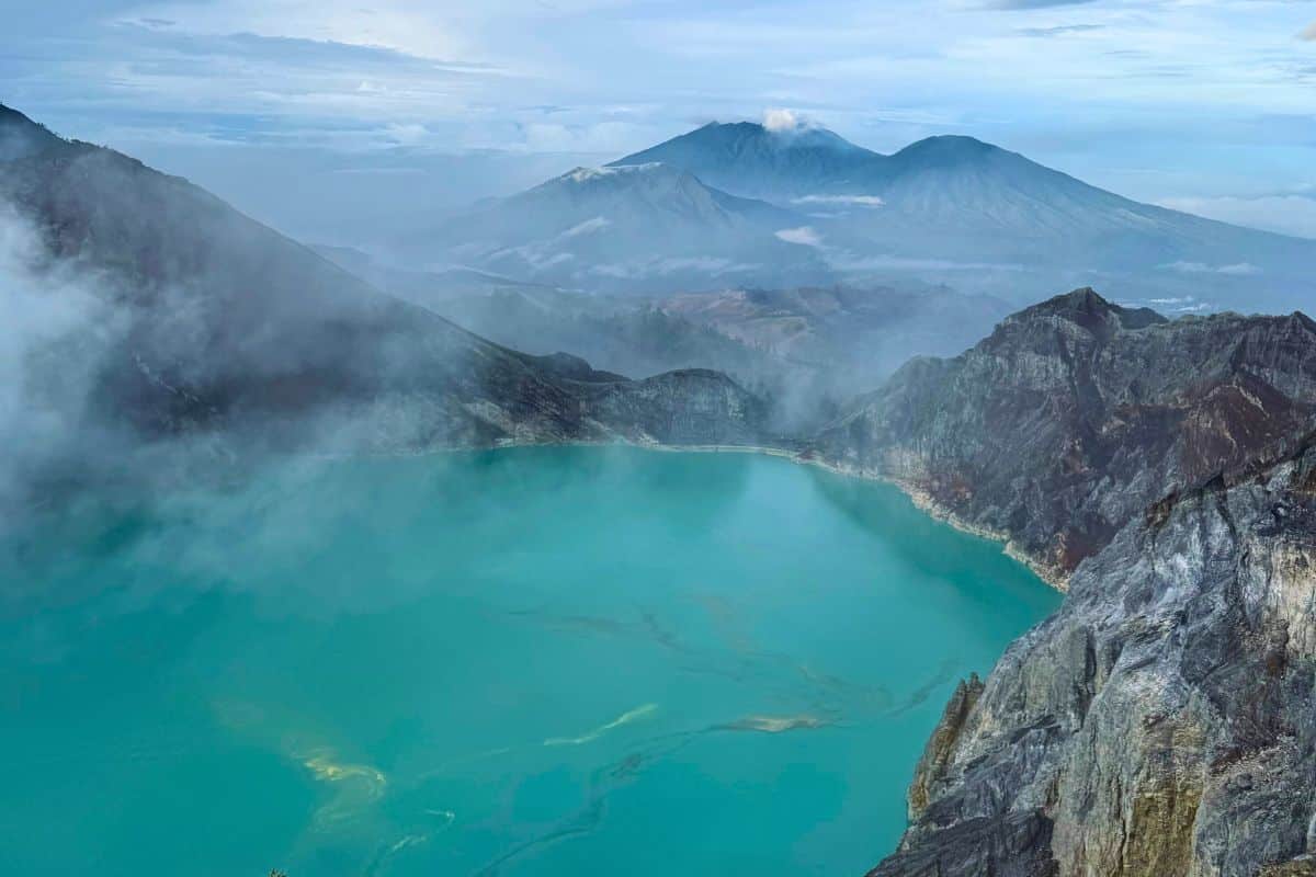 Blue flames at the base of Mount Ijen crater in East Java, Indonesia