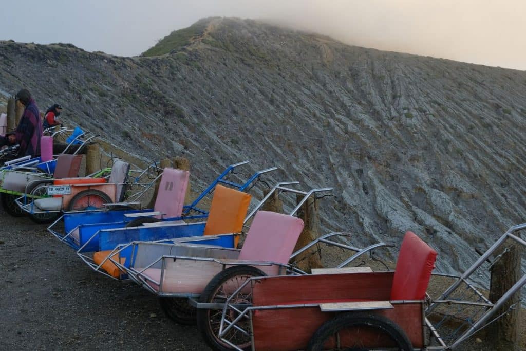 Sulfur cart used by miners at Mount Ijen, also called the "Lamborghini" of Ijen