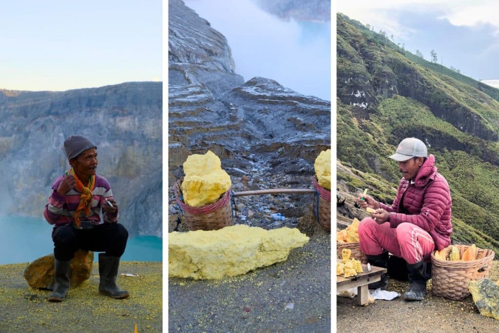 Sulfur miner carrying baskets at Mount Ijen, East Java, Indonesia