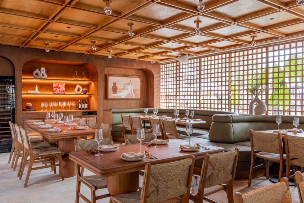 Cozy restaurant setting in Canggu with warm lighting and inviting design