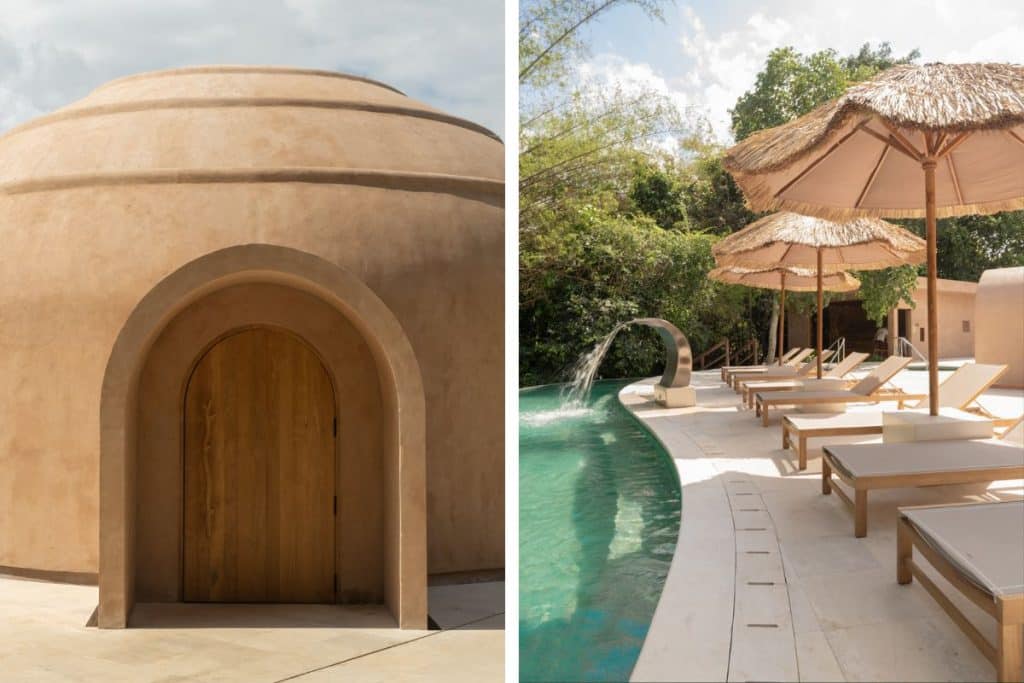 Wellness retreat collage with spa, yoga, and serene nature views in Bali