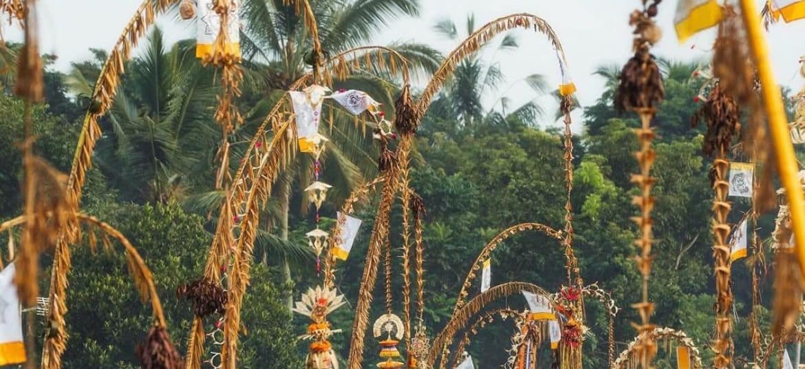 Close-up of a decorated penjor for the Galungan celebration in Bali.