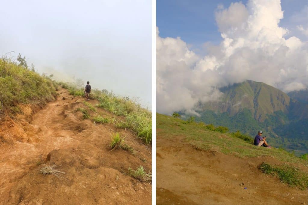 Hiker walking along the trail to Pergasingan Hill in Lombok