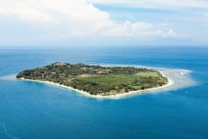Drone shot of Gili Gede, the largest of the Secret Gilis in Lombok