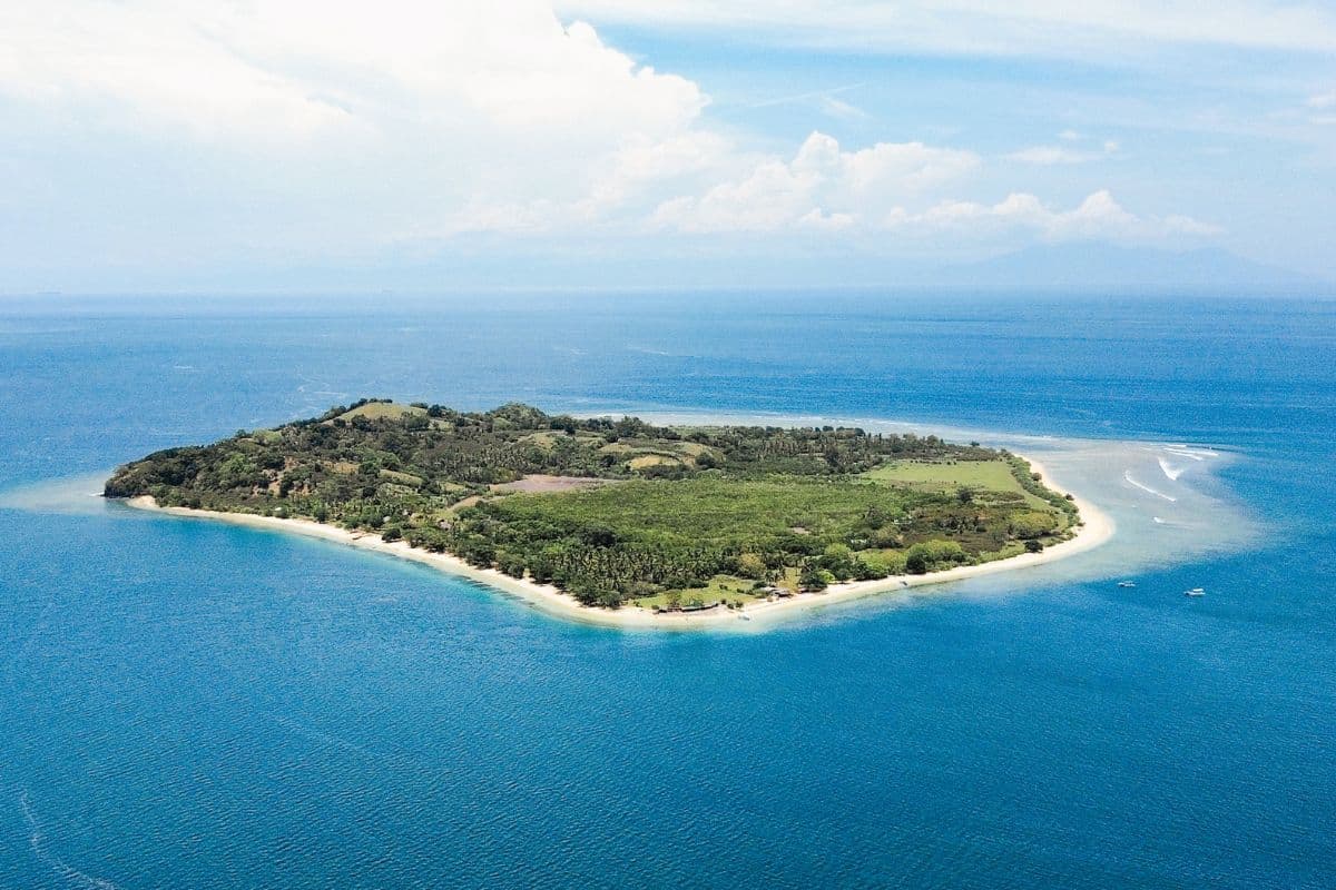 Drone shot of Gili Gede, the largest of the Secret Gilis in Lombok