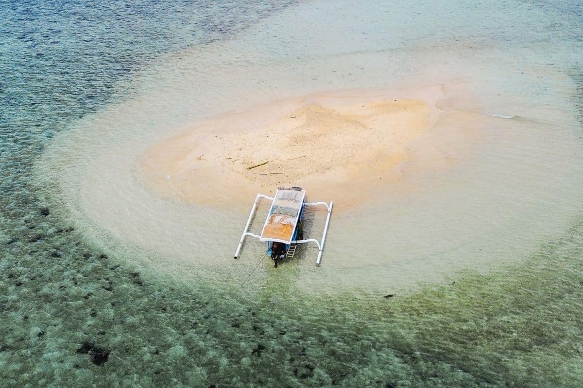 Drone shot of Gili Gede, the largest of the Secret Gilis in Lombok