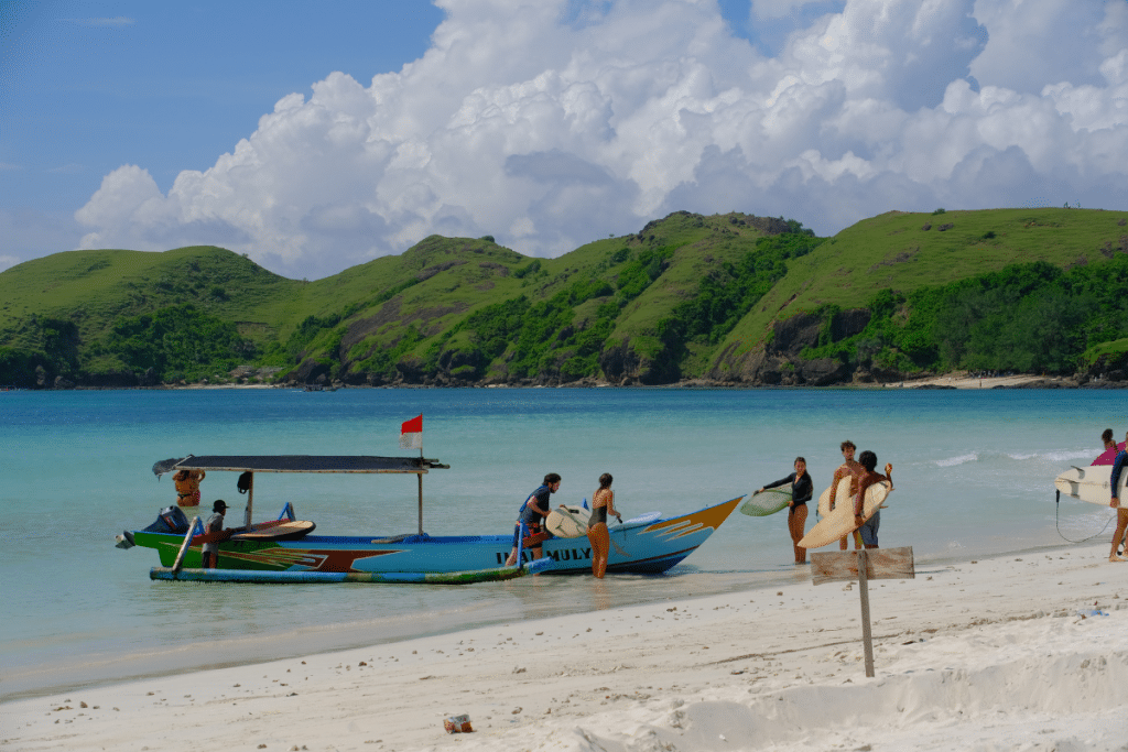 Tanjung Aan Beach in Lombok with turquoise water and unique textured white sand