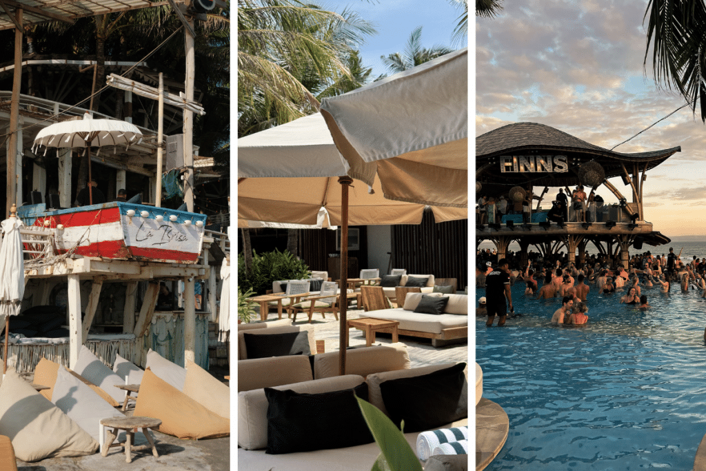 Canggu beach clubs at sunset with ocean views and relaxed to lively atmosphere