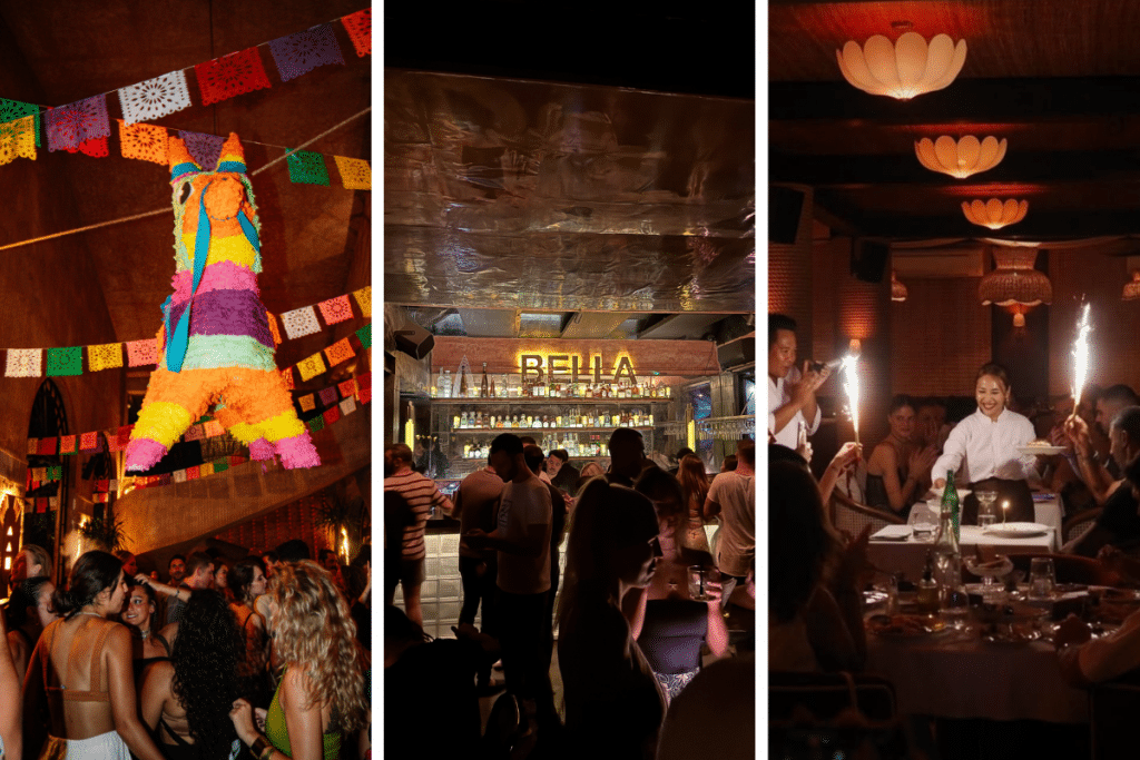 Canggu dinner spots turning into party atmosphere with music and cocktails