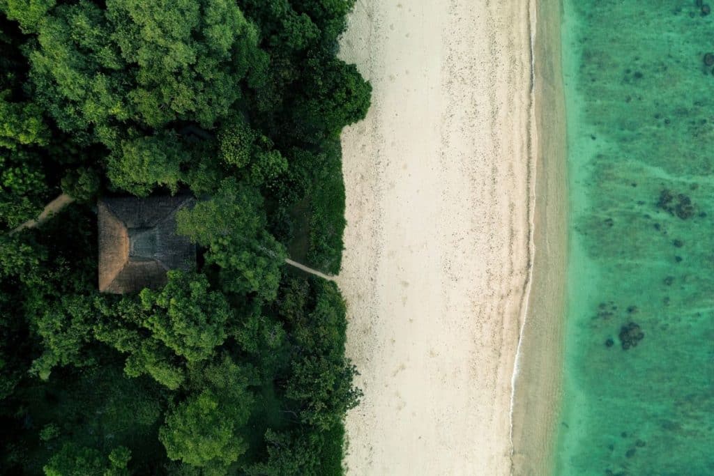 beachfront bungalow drone view in sumba