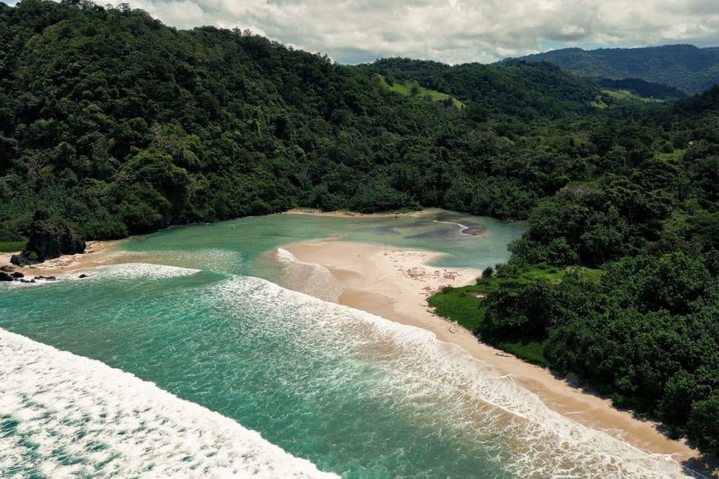 sumba aerial view beach and rice fields landscape