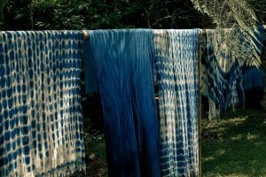 Indigo dyeing and drying process at Tian Taru workshop