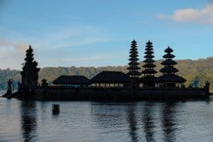 Ancient temple surrounded by forest near Lake Tamblingan in Bedugul, Bali