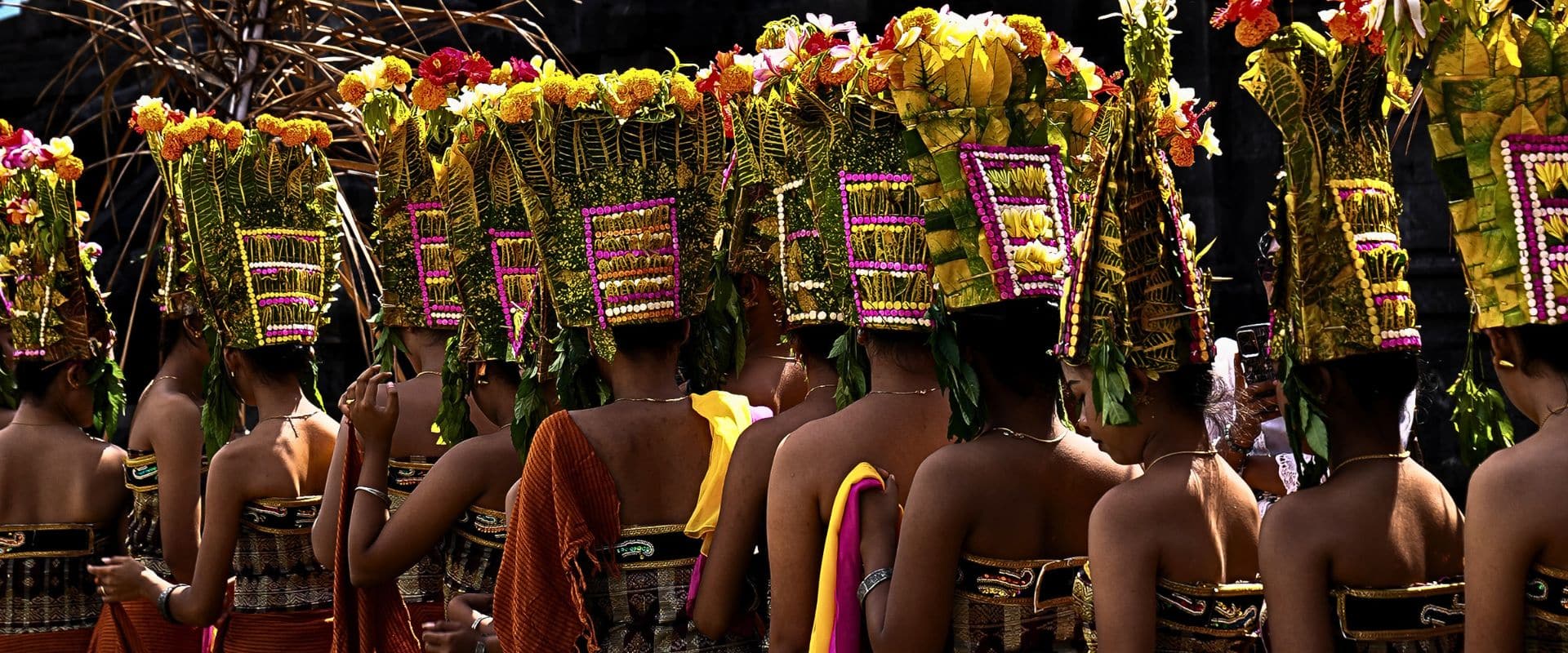 Balinese women performing the sacred Rejang Dance during Kuningan in Bali