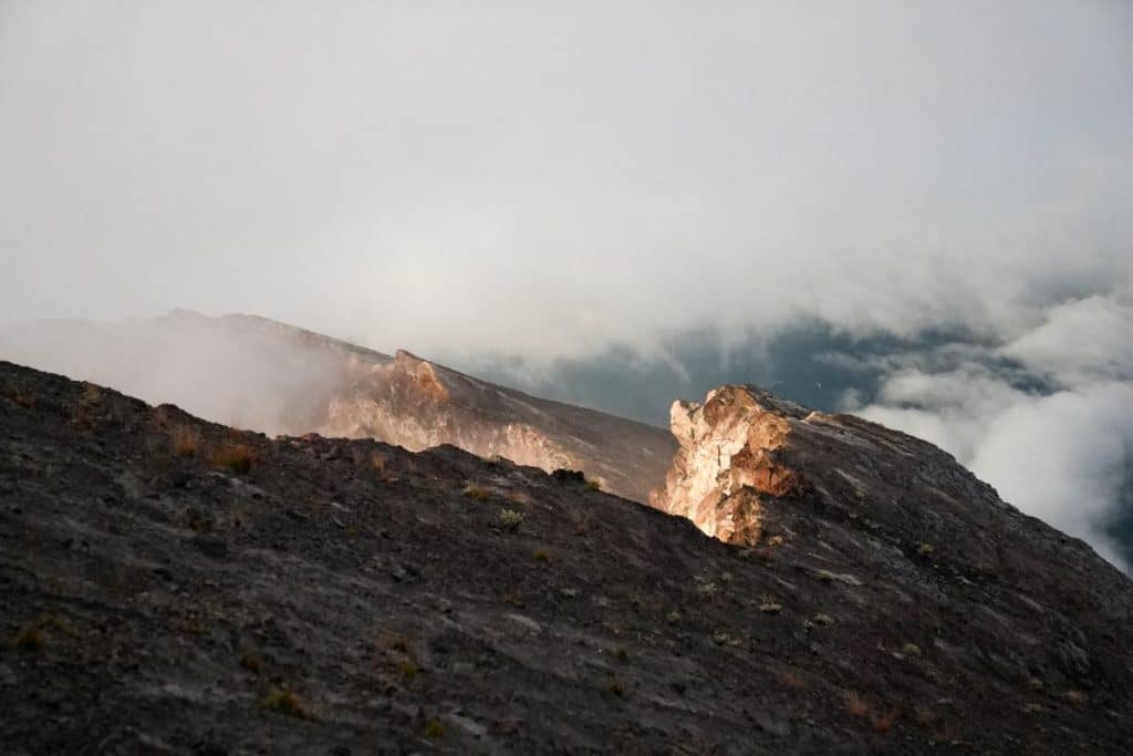 Volcanic rock landscape near the summit of Mount Agung