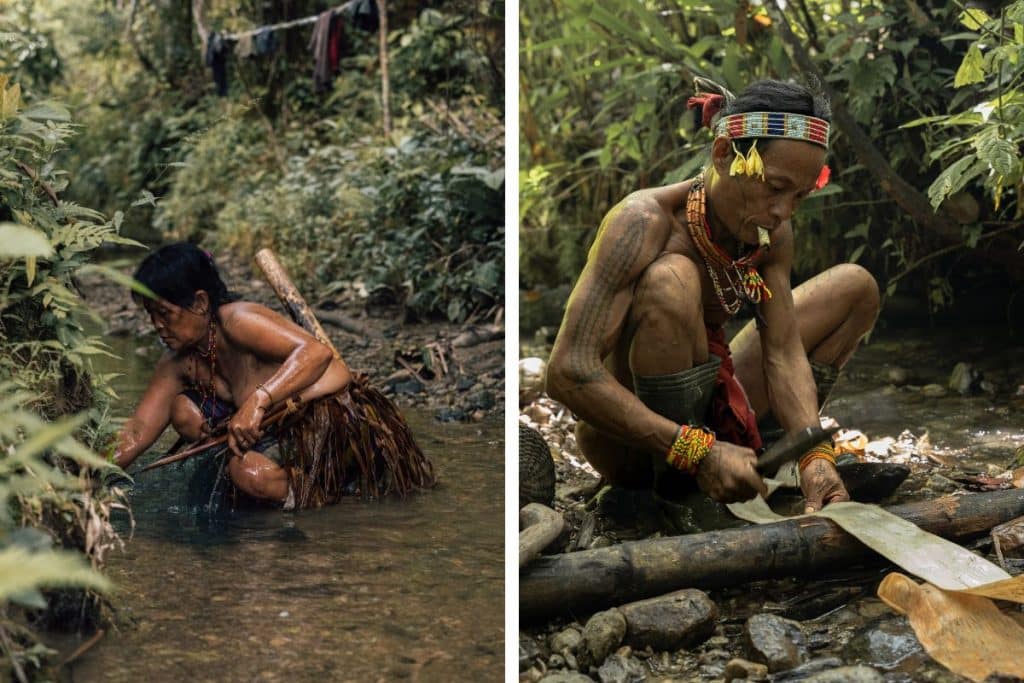 Mentawai women fishing and weaving on Siberut Island