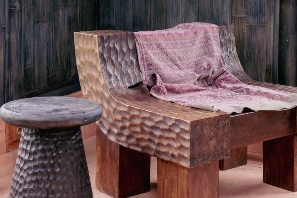 Handcrafted wooden details at Moon Gang Bali in Ubud
