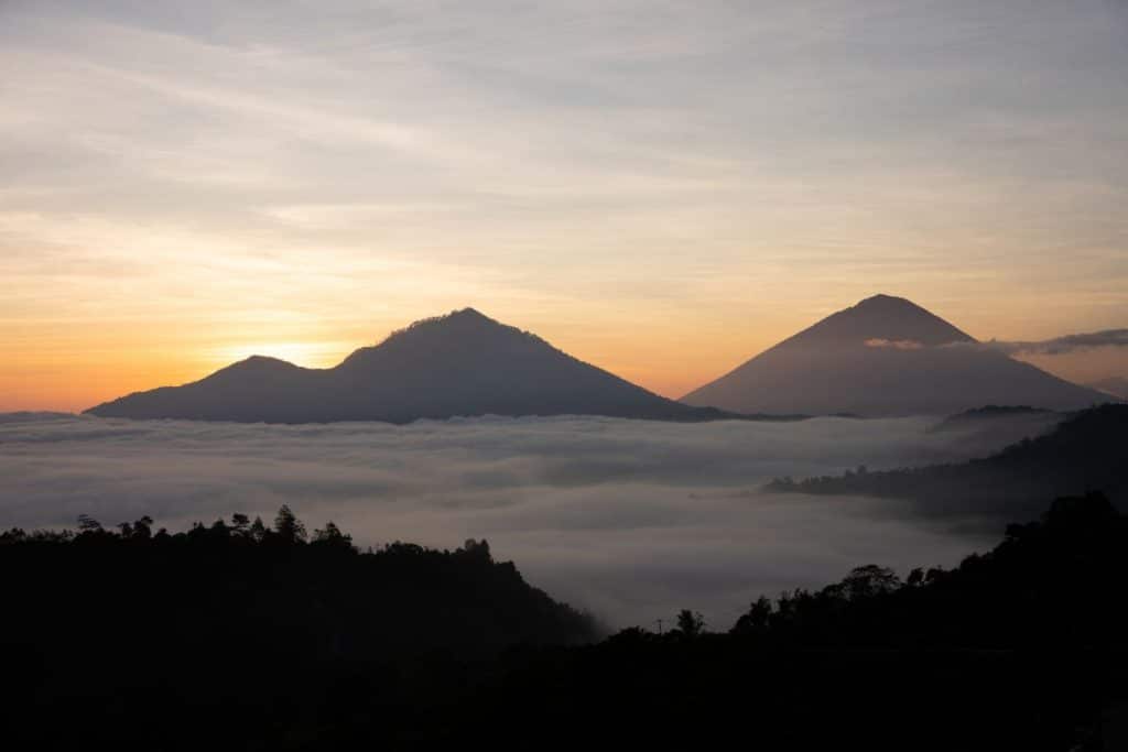 Sunrise over the mountains in Kintamani, Bali
