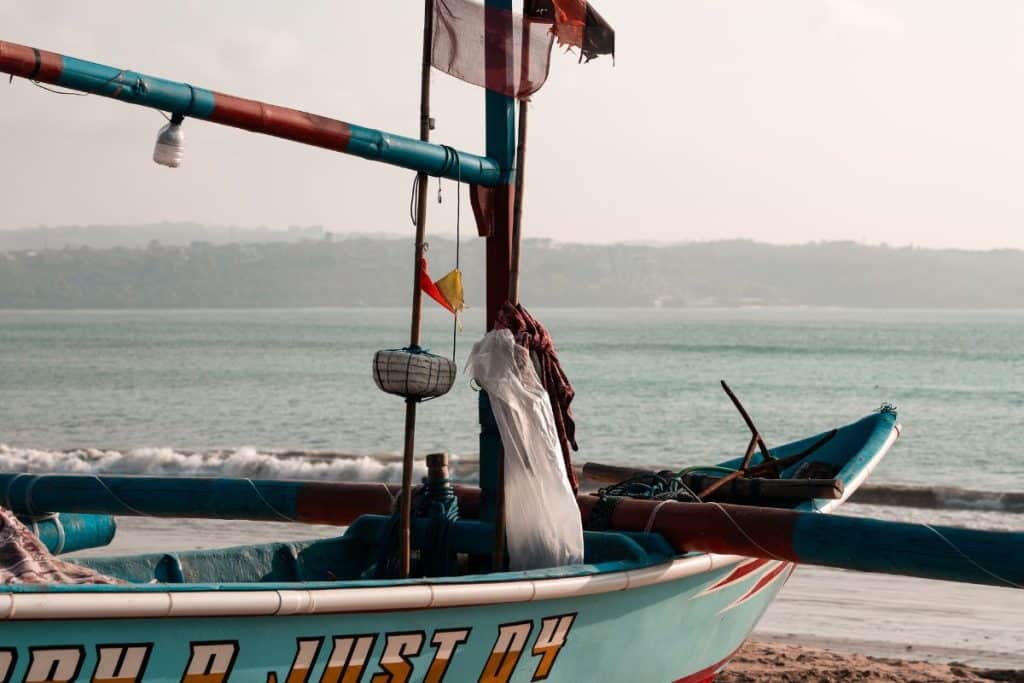 Traditional fishing boat on the coast of Jimbaran, Bali