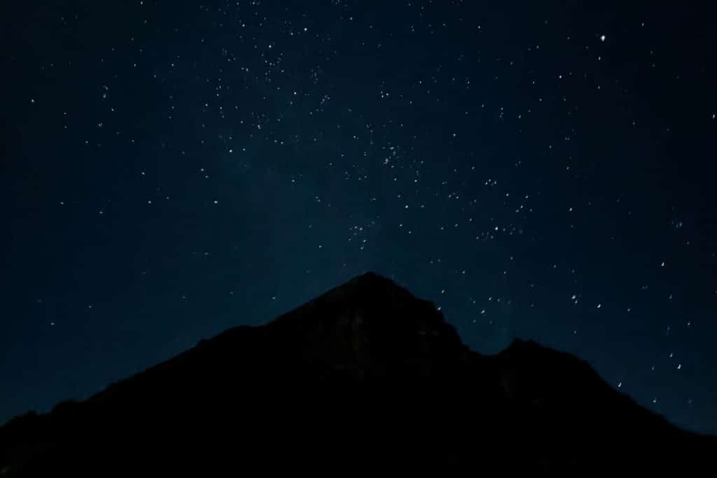 Mount Rinjani camp under a star-filled night sky in Lombok