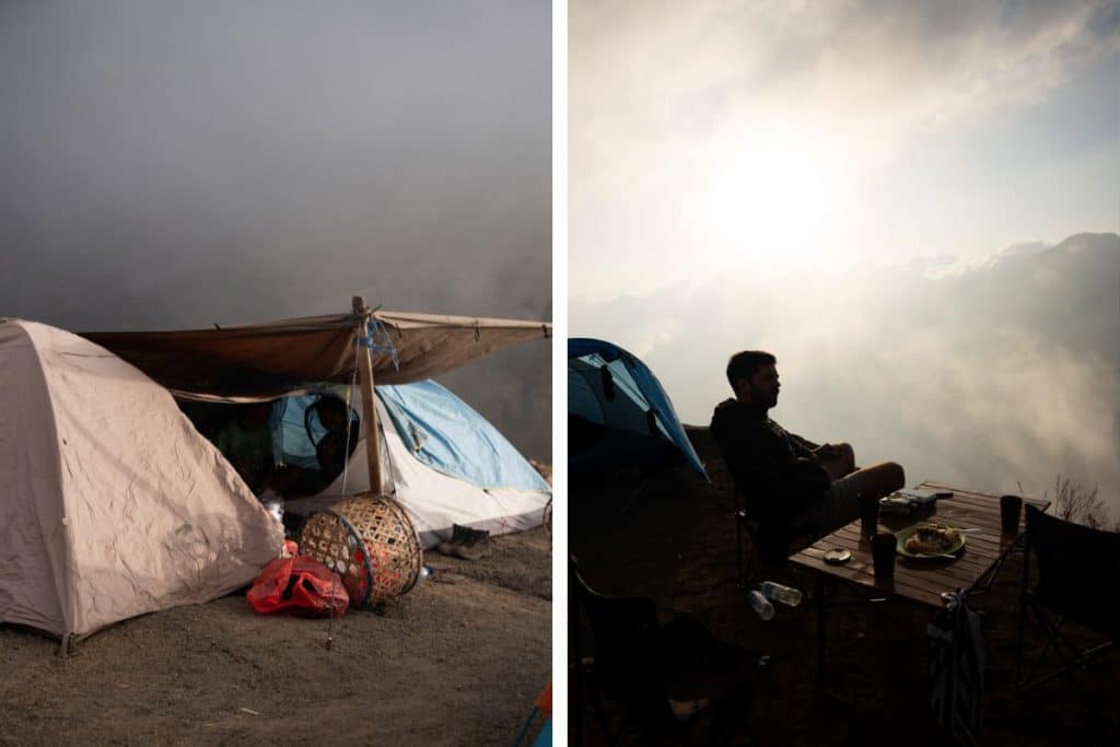 Camp at the Mount Rinjani crater rim in Lombok