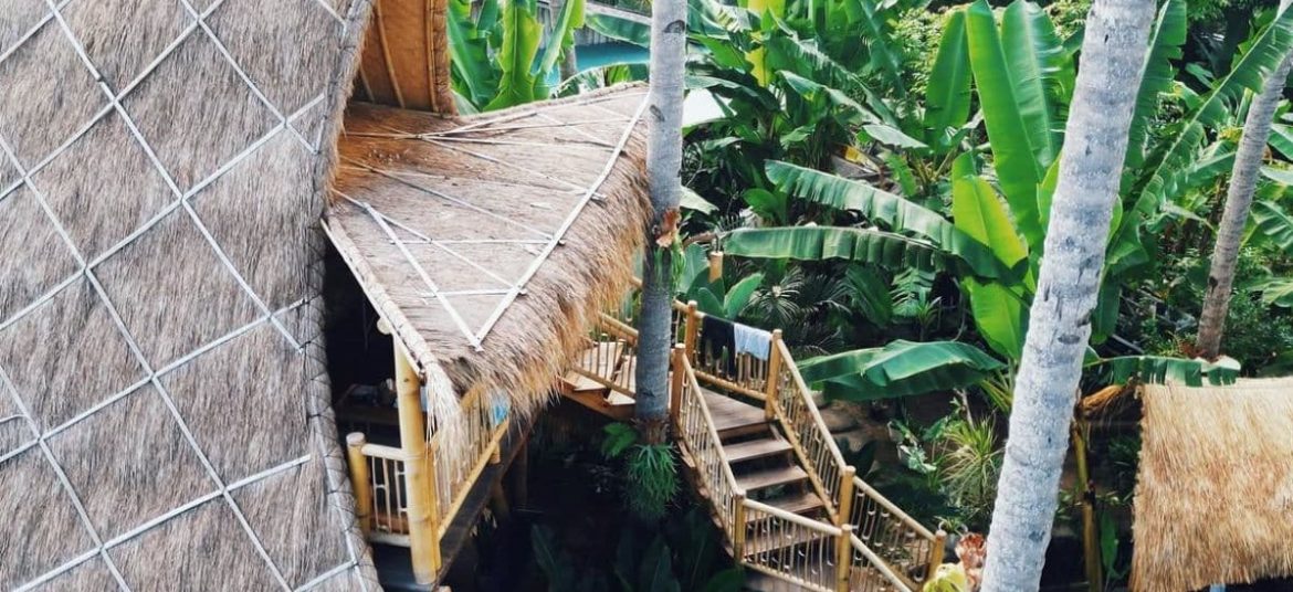 Close-up of bamboo roof detail at Batu Kayu