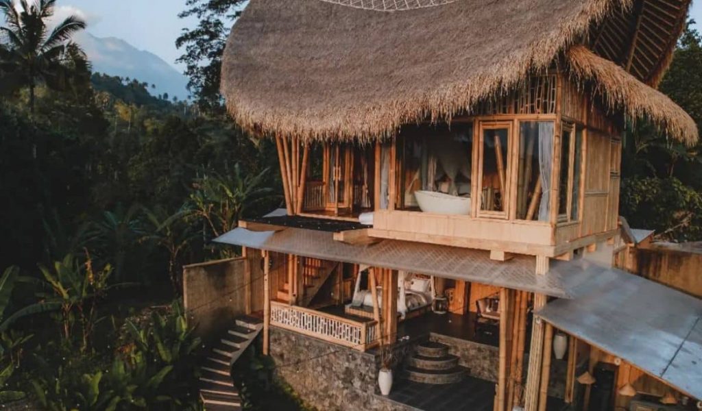 Bamboo villa front view at Makerti Bali