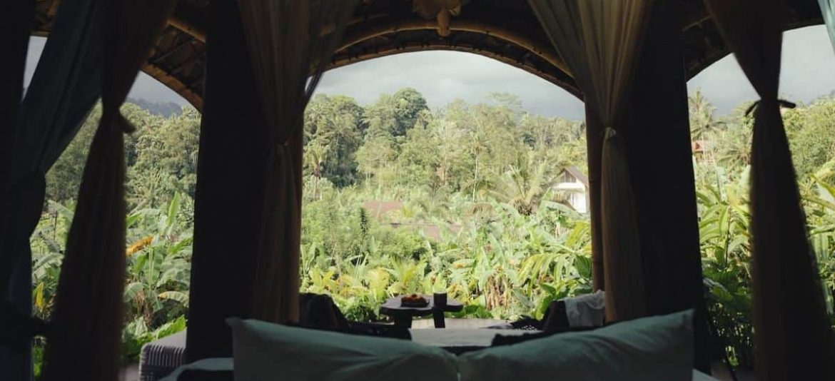 Interior room view of bamboo villa at Veluvana