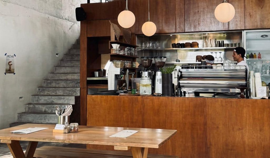 Minimalist interior of Acmé café in Canggu