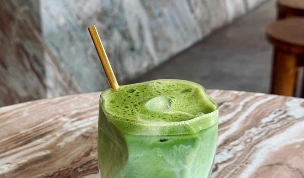 Matcha latte served at Clove café in Canggu
