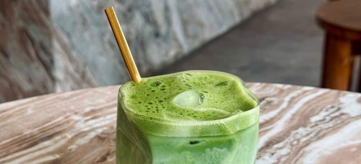 Matcha latte served at Clove café in Canggu
