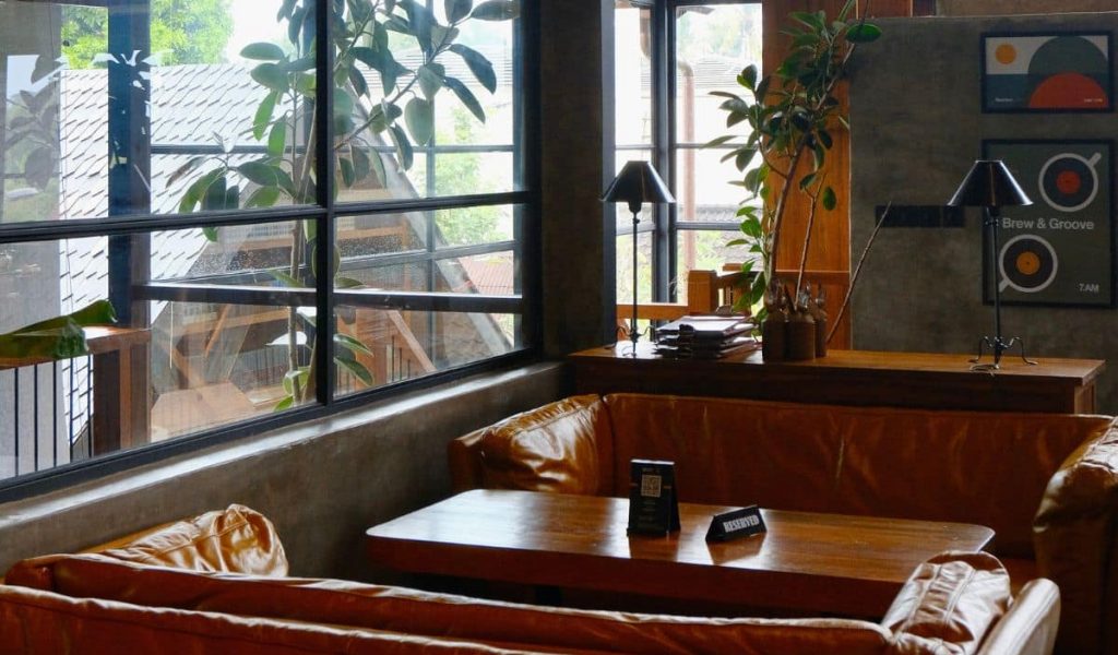 Interior view of 7am 7pm café with comfortable sofa seating