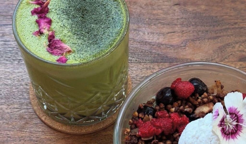 Matcha latte served at Analog Uluwatu, a retro-inspired café in Bali
