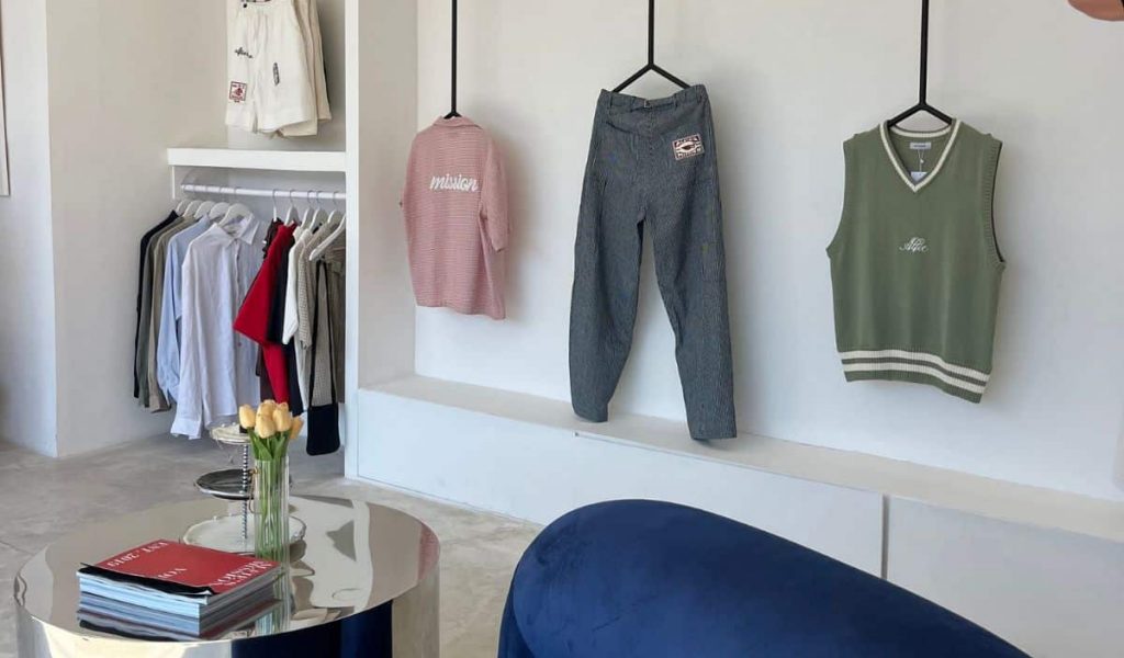 Interior of Alfie’s Mission boutique with American-style fashion pieces