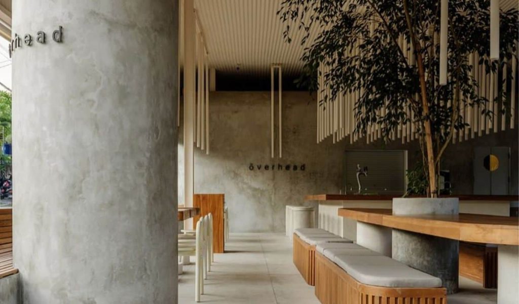 Overhead shot of coffee and street food