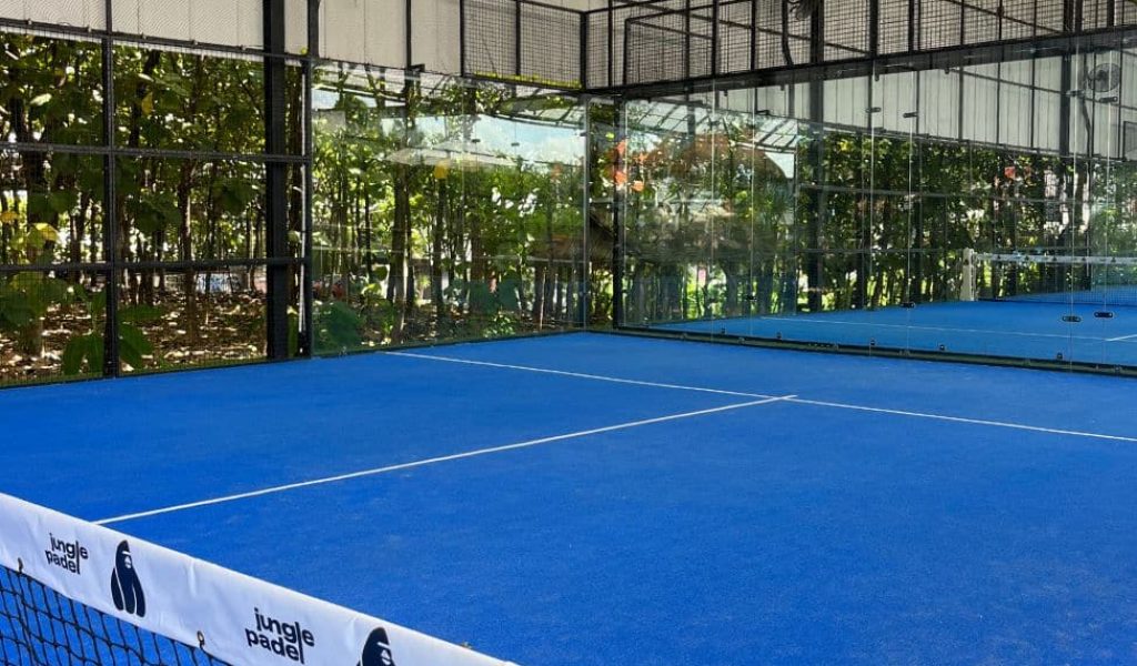 Padel court at Jungle Padel in Canggu, Bali surrounded by tropical greenery